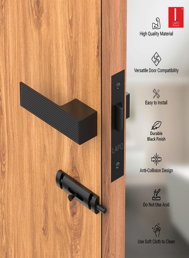 LAPO Bathroom & Balcony Mortise Lock û Durable Black Finish | Heavy Duty Lockbody with Latch | Ideal for Home, Office & Hotel Use | 3-Year Warranty - Image 5